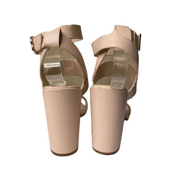 Brooks Brothers Cream Strappy Chunky Leather High Heel Sandals Size 9.5 - Picture 4 of 11